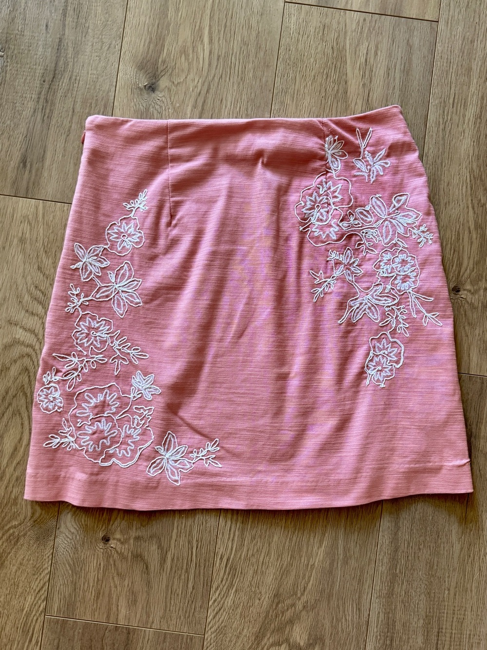LOFT Pink Mini Skirt with White Floral Embroidery